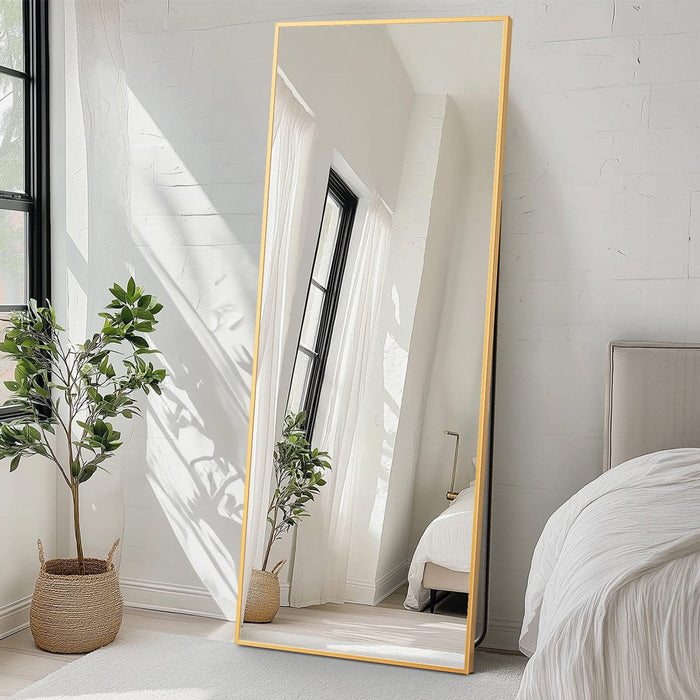 Arched Full Length Mirror 71x26 - Full Body Standing/Hanging/Leaning Wall Mirror, Aluminum Frame - Black/Gold