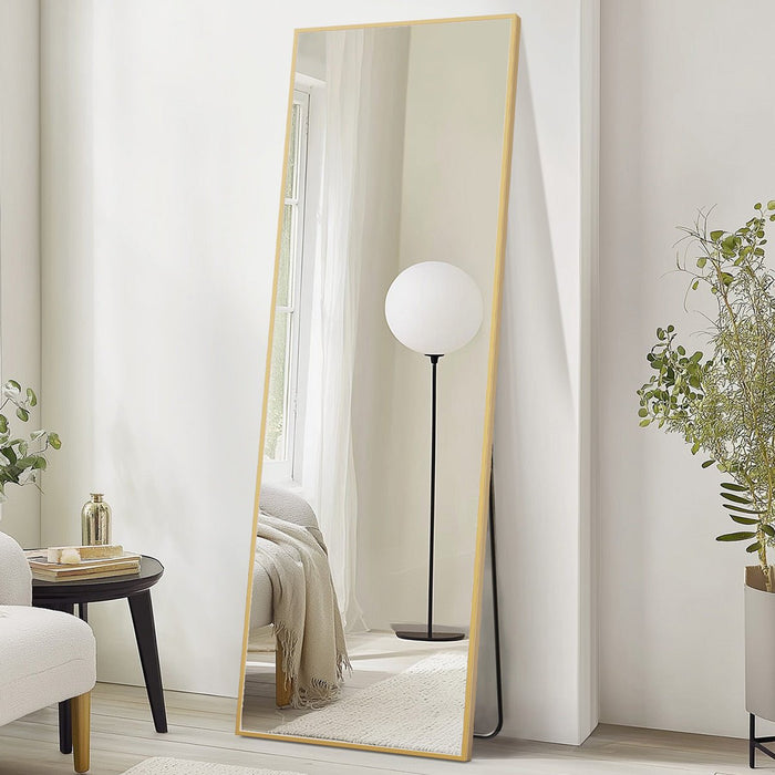 Arched Full Length Mirror 71x26 - Full Body Standing/Hanging/Leaning Wall Mirror, Aluminum Frame - Black/Gold