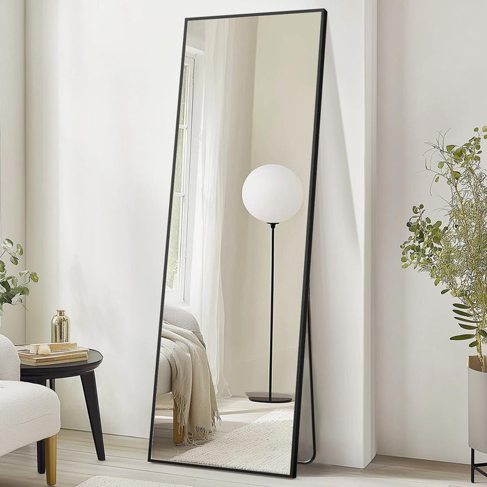 Arched Full Length Mirror 71x26 - Full Body Standing/Hanging/Leaning Wall Mirror, Aluminum Frame - Black/Gold