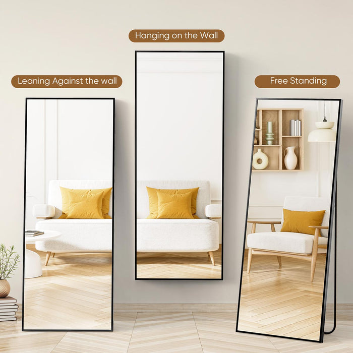 Arched Full Length Mirror 71x26 - Full Body Standing/Hanging/Leaning Wall Mirror, Aluminum Frame - Black/Gold