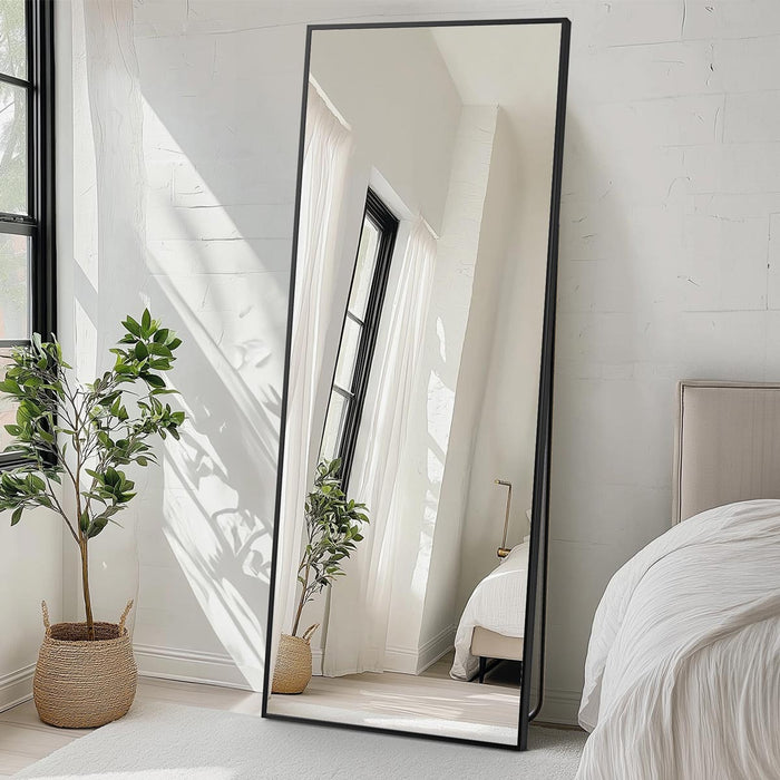 Arched Full Length Mirror 71x26 - Full Body Standing/Hanging/Leaning Wall Mirror, Aluminum Frame - Black/Gold