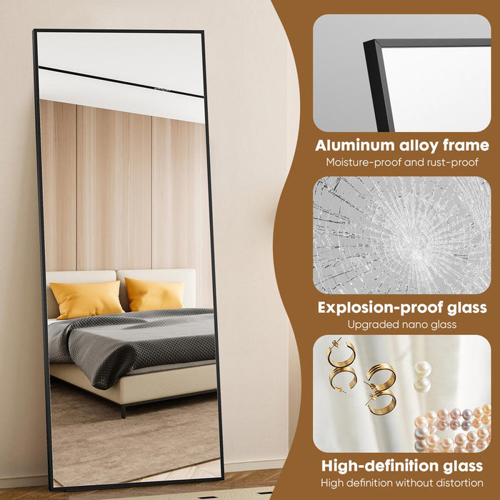 Arched Full Length Mirror 71x26 - Full Body Standing/Hanging/Leaning Wall Mirror, Aluminum Frame - Black/Gold