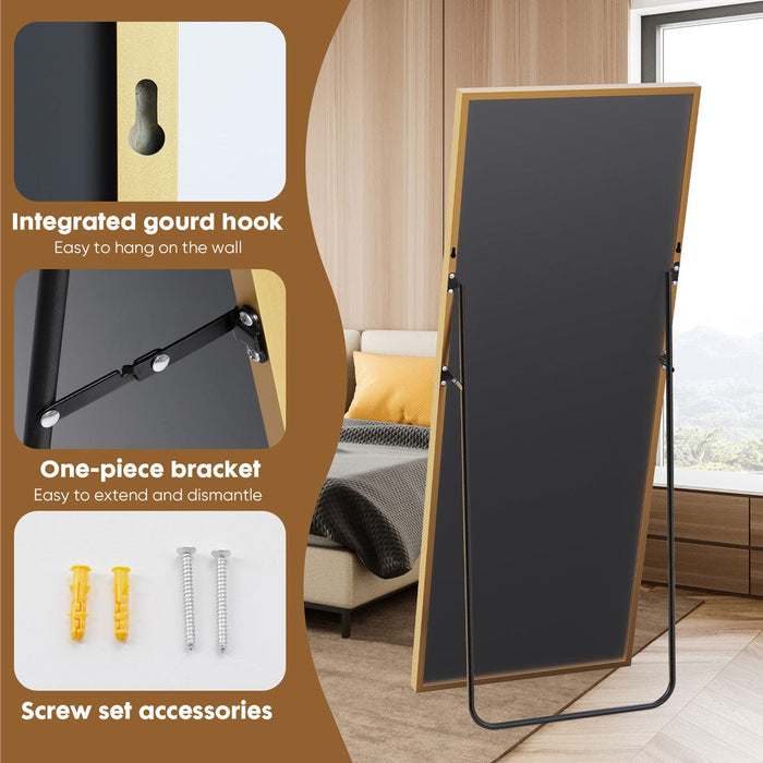 Arched Full Length Mirror 71x26 - Full Body Standing/Hanging/Leaning Wall Mirror, Aluminum Frame - Black/Gold