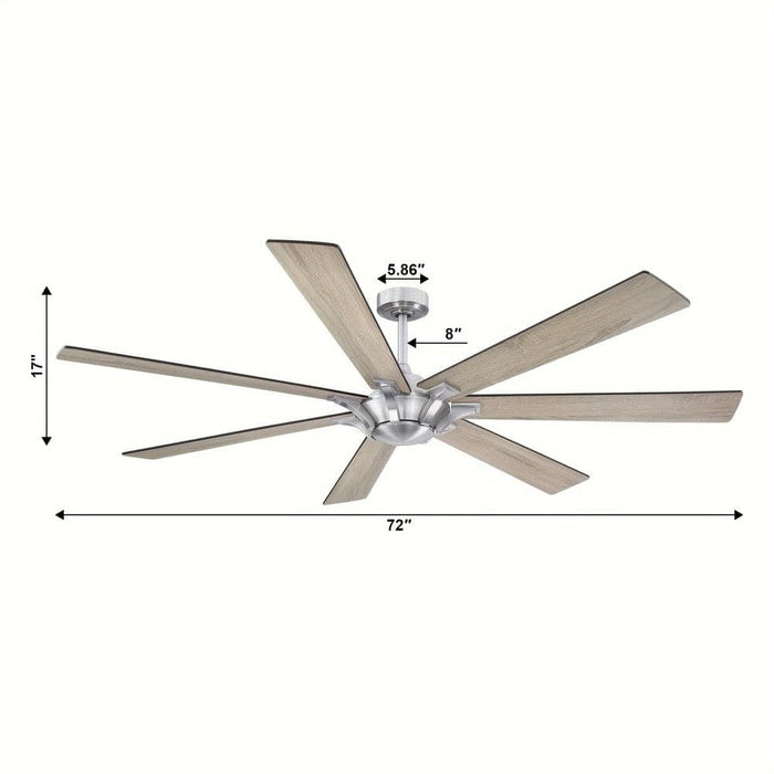 72 in. 7-Blade Large Ceiling Fan without Light, Brushed Nickel Reversible Ceiling Fan with Remote Control-ErisView