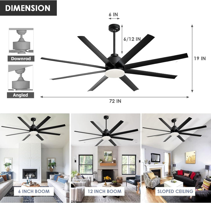 72 in. Big Industrial Black Outdoor Ceiling Fans with Light and Remote Control, Outdoor Indoor Commercial Ceiling Fan-6-ErisView