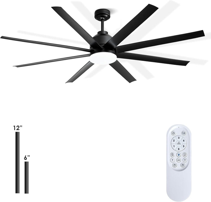 72 in. Big Industrial Black Outdoor Ceiling Fans with Light and Remote Control, Outdoor Indoor Commercial Ceiling Fan-1-ErisView