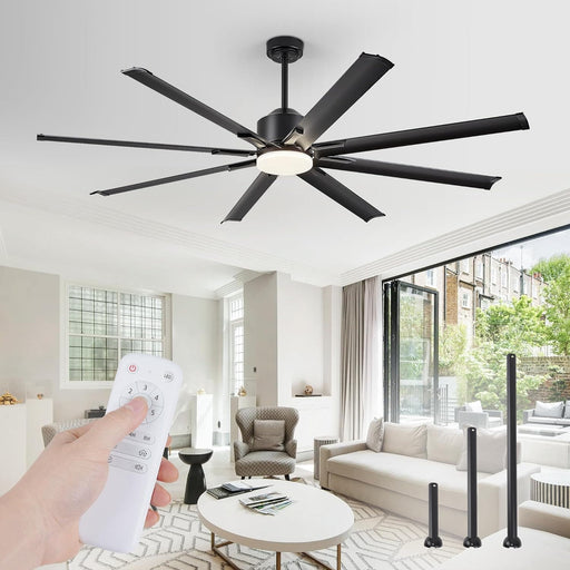 72 in. Big Remote Control Ceiling Fan and Light, Ceiling Fans for Patio Living Room, Reversible Black Industrial Ceiling Fans-1-ErisView