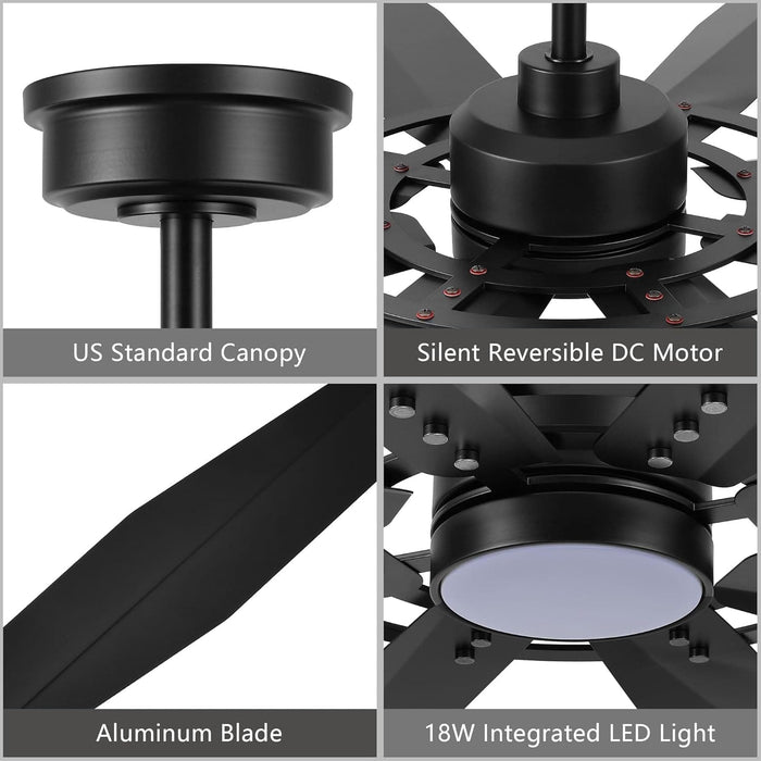 72 in. Black Ceiling Fan with Light and Remote Control, Large Heavy Duty Industrial Ceiling Fans for Factories Workshops, Warehouse Ceiling Fans -5-ErisView