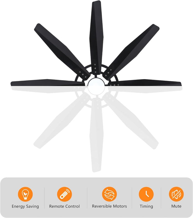 72 in. Black Ceiling Fan with Light and Remote Control, Large Heavy Duty Industrial Ceiling Fans for Factories Workshops, Warehouse Ceiling Fans -7-ErisView