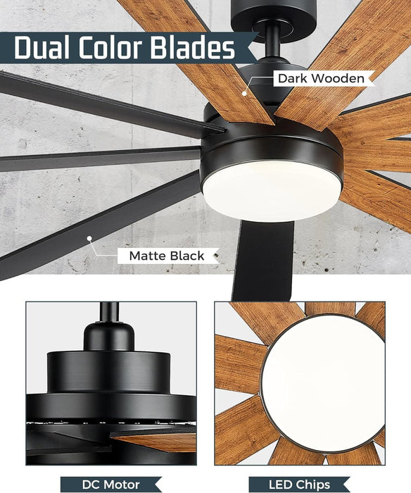 72 in. Black Ceiling Fan with Lights and Remote, LED Ceiling Fan and Light,Beautiful Ceiling Fans, Matte Black Ceiling Fan Light with Dark Walnut Blade-2-ErisView