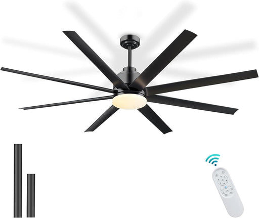 72 in. Black Large 8 Blade Ceiling Fan with Light and Remote, Farmhouse Flush Mount Ceiling Fan for Living Room Kitchen Dining Room Bedroom Garage Patio-1-ErisView