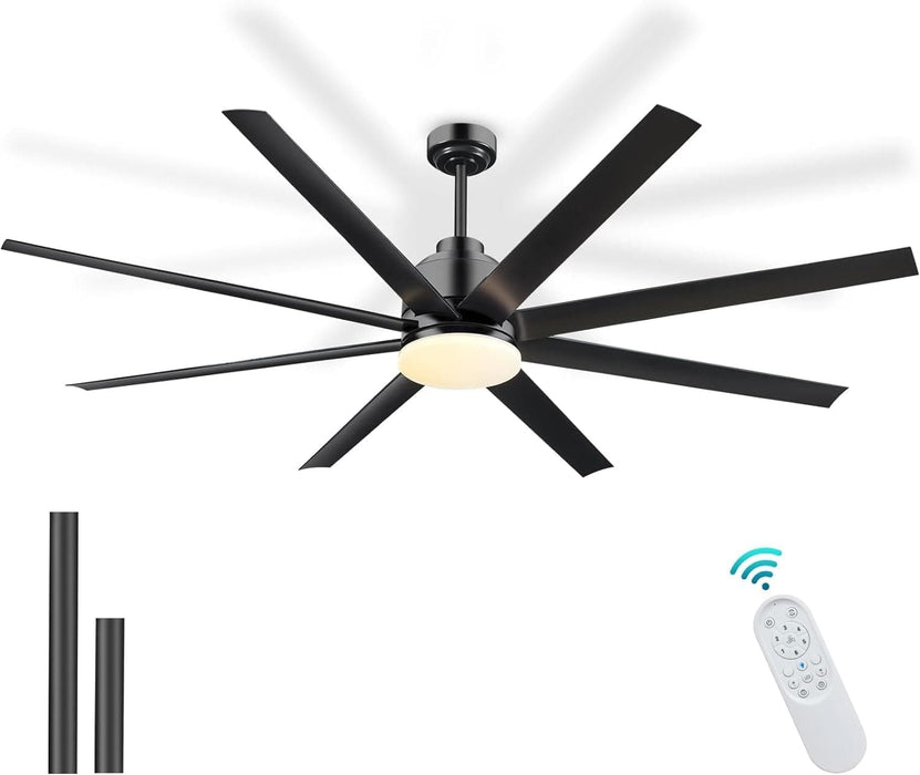 72 in. Black Large 8 Blade Ceiling Fan with Light and Remote, Farmhouse Flush Mount Ceiling Fan for Living Room Kitchen Dining Room Bedroom Garage Patio-1-ErisView