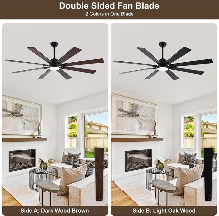 72 in. Black Remote Control Ceiling Fan and Light, Large Modern Ceiling Fan for Living Room, Farmhouse Outdoor Fan for Patio-2-ErisView