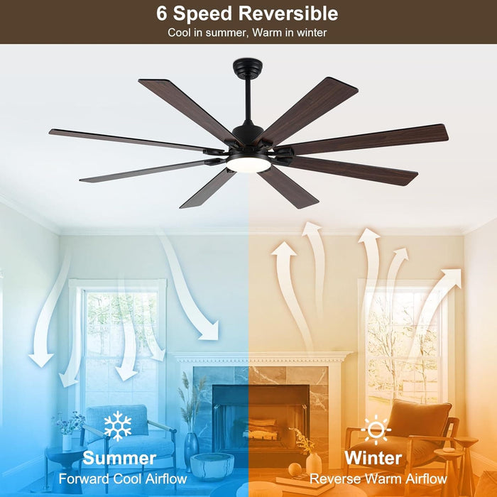 72 in. Black Remote Control Ceiling Fan and Light, Large Modern Ceiling Fan for Living Room, Farmhouse Outdoor Fan for Patio-4-ErisView