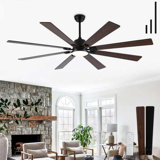72 in. Black Remote Control Ceiling Fan and Light, Large Modern Ceiling Fan for Living Room, Farmhouse Outdoor Fan for Patio-1-ErisView