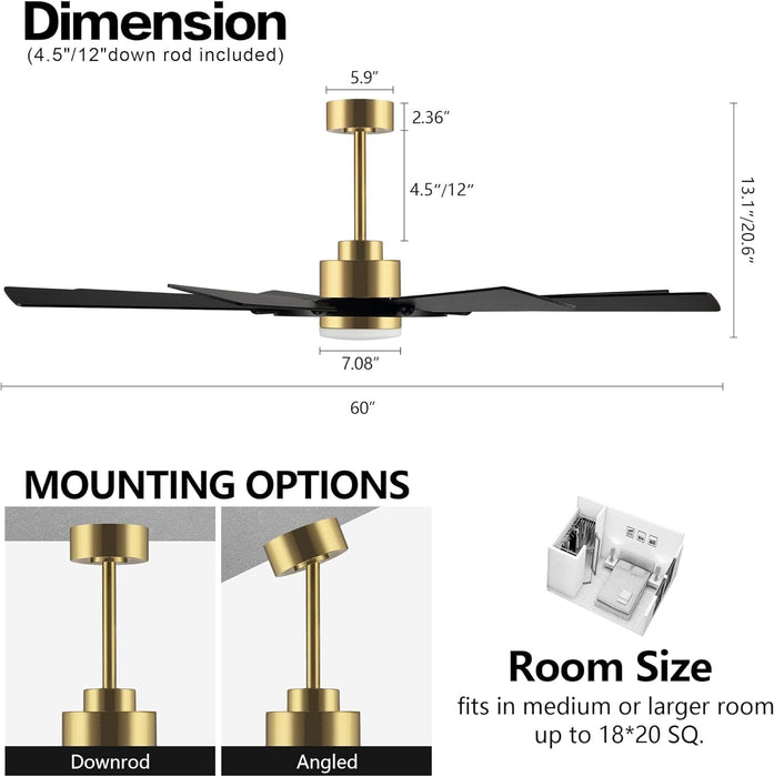 72 in. Black Wood Ceiling Fan with Lights and Remote Control, Wood Reversible Modern Ceiling Fan for Office Porch Bedroom Dining Living Room Ceiling Fan-13-ErisView