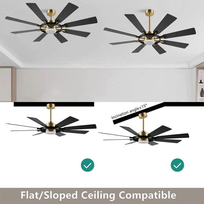 72 in. Black Wood Ceiling Fan with Lights and Remote Control, Wood Reversible Modern Ceiling Fan for Office Porch Bedroom Dining Living Room Ceiling Fan-16-ErisView