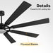 72 in. Black Wood Ceiling Fan with Lights and Remote Control, Wood Reversible Modern Ceiling Fan for Office Porch Bedroom Dining Living Room Ceiling Fan-42-ErisView
