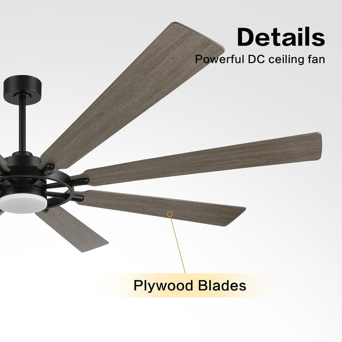 72 in. Black Wood Ceiling Fan with Lights and Remote Control, Wood Reversible Modern Ceiling Fan for Office Porch Bedroom Dining Living Room Ceiling Fan-6-ErisView