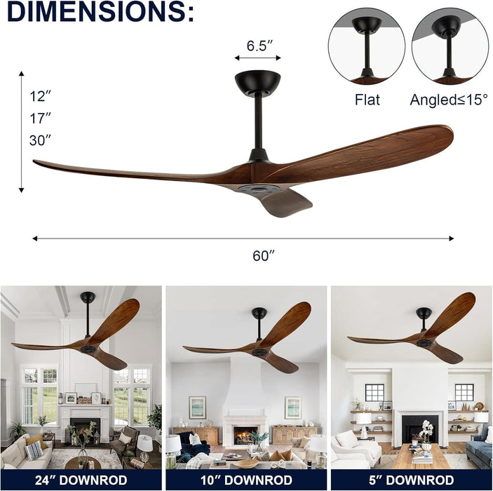 72 in. Ceiling Fans without Lights, Large Wet Rated Ceiling Fan for Porch Patio, Wood Reversible Ceiling Fan with Remote-13-ErisView