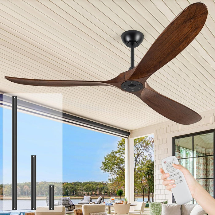 72 in. Ceiling Fans without Lights, Large Wet Rated Ceiling Fan for Porch Patio, Wood Reversible Ceiling Fan with Remote-1-ErisView