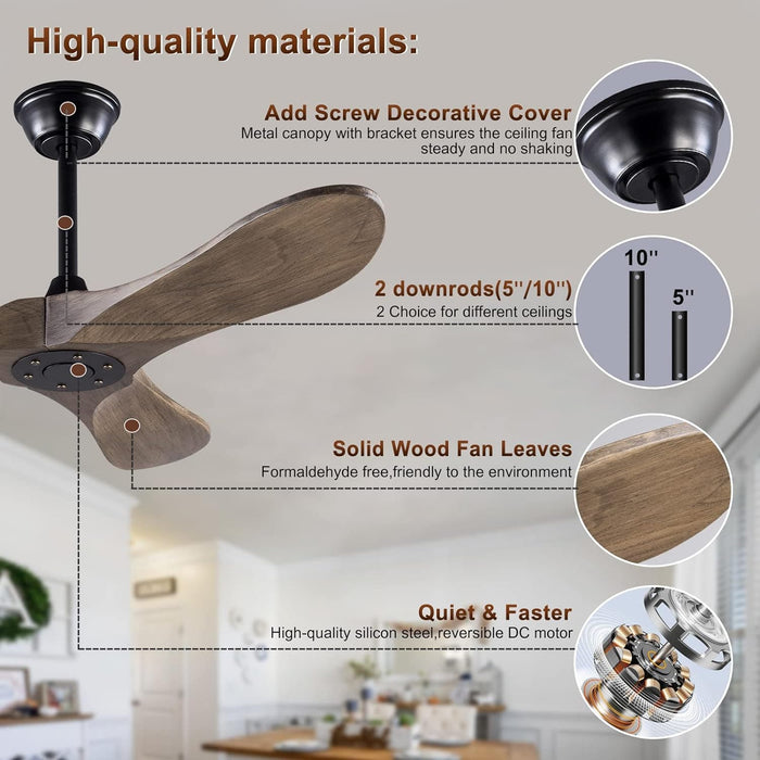72 in. Ceiling Fans without Lights, Wood Remote Control Fan, Reversible Modern Ceiling Fan for Living Room Bedroom Kitchen-18-ErisView