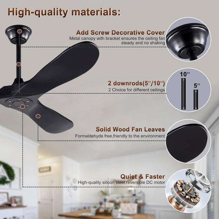 72 in. Ceiling Fans without Lights, Wood Remote Control Fan, Reversible Modern Ceiling Fan for Living Room Bedroom Kitchen-26-ErisView