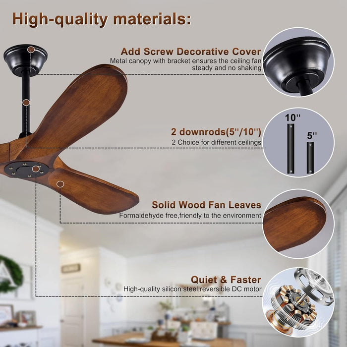 72 in. Ceiling Fans without Lights, Wood Remote Control Fan, Reversible Modern Ceiling Fan for Living Room Bedroom Kitchen-33-ErisView
