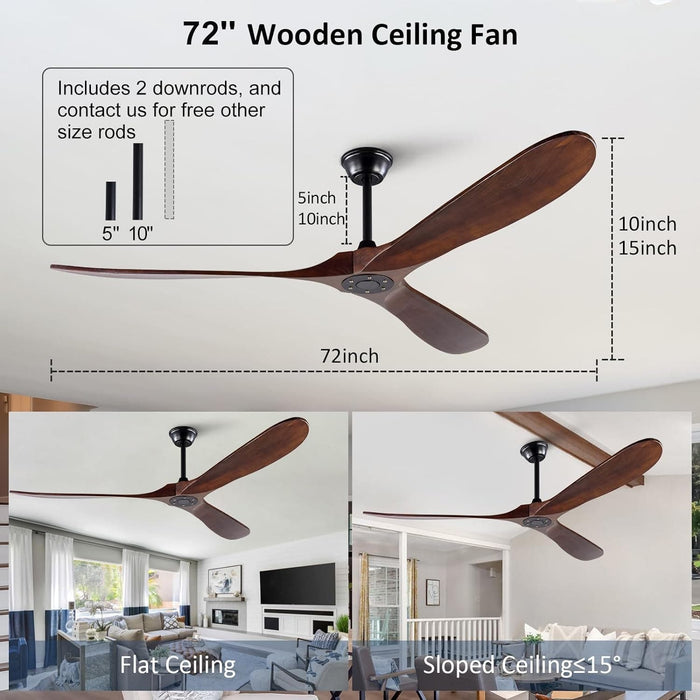 72 in. Ceiling Fans without Lights, Wood Remote Control Fan, Reversible Modern Ceiling Fan for Living Room Bedroom Kitchen-4-ErisView