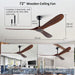 72 in. Ceiling Fans without Lights, Wood Remote Control Fan, Reversible Modern Ceiling Fan for Living Room Bedroom Kitchen-4-ErisView