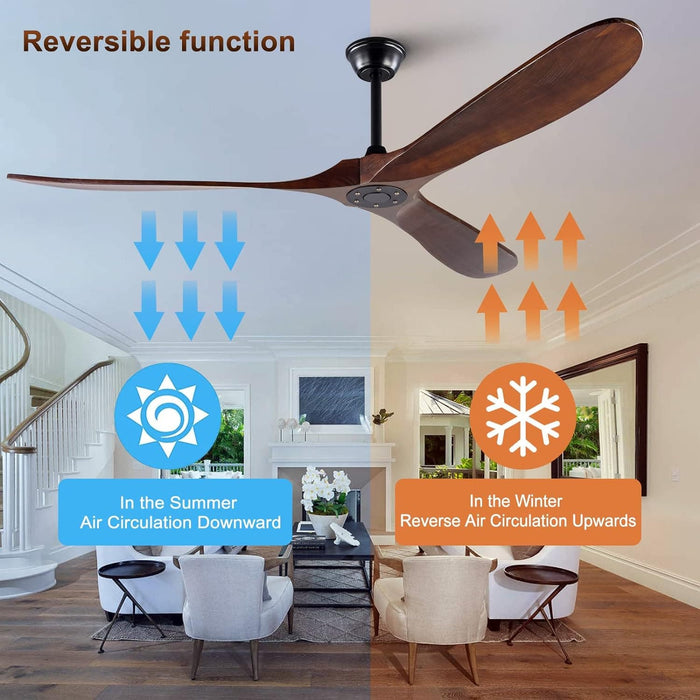 72 in. Ceiling Fans without Lights, Wood Remote Control Fan, Reversible Modern Ceiling Fan for Living Room Bedroom Kitchen-6-ErisView