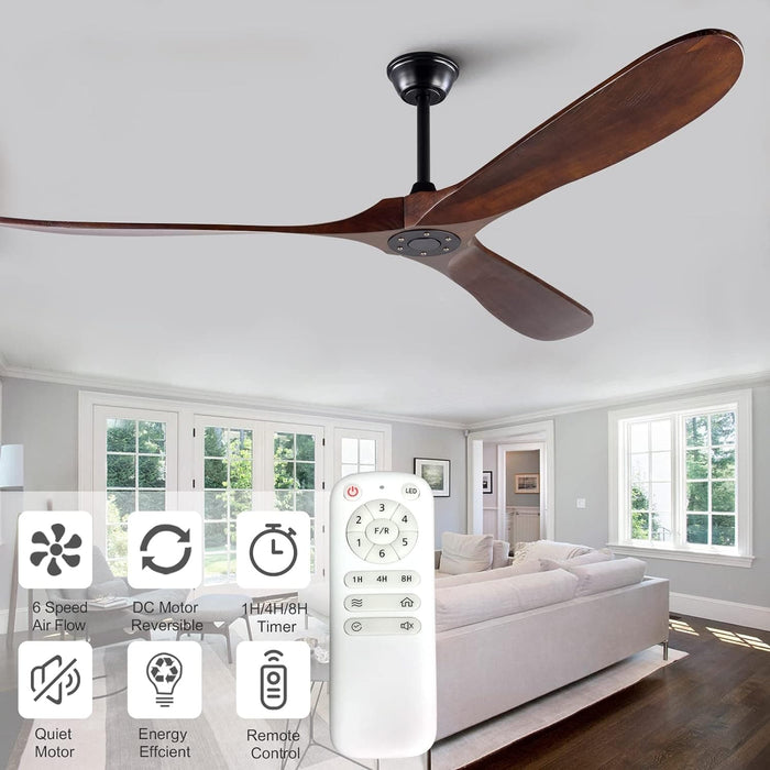 72 in. Ceiling Fans without Lights, Wood Remote Control Fan, Reversible Modern Ceiling Fan for Living Room Bedroom Kitchen-7-ErisView
