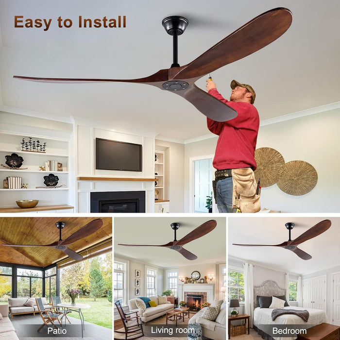 72 in. Ceiling Fans without Lights, Wood Remote Control Fan, Reversible Modern Ceiling Fan for Living Room Bedroom Kitchen-8-ErisView