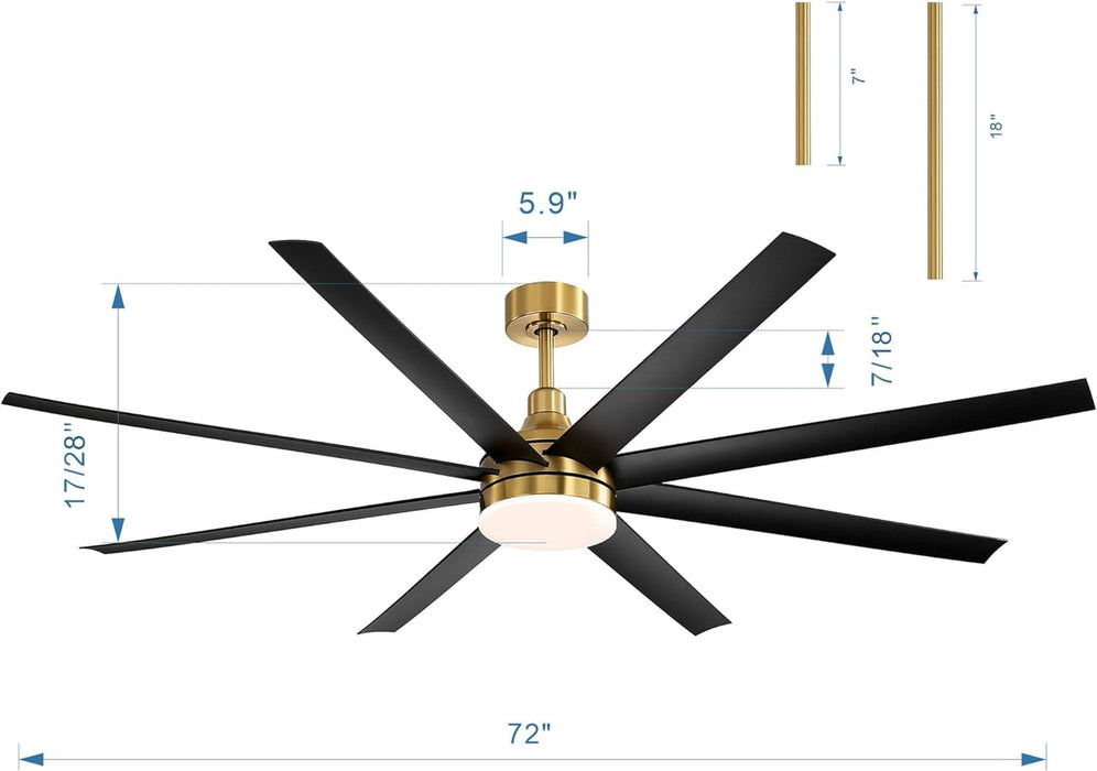 72 in. Gold Luxury Ceiling Fans with Light and Remote, 8 Blade Ceiling Fan, Chandelier Ceiling Fan, Bedroom Ceiling Fans, Living Room Fan-8-ErisView
