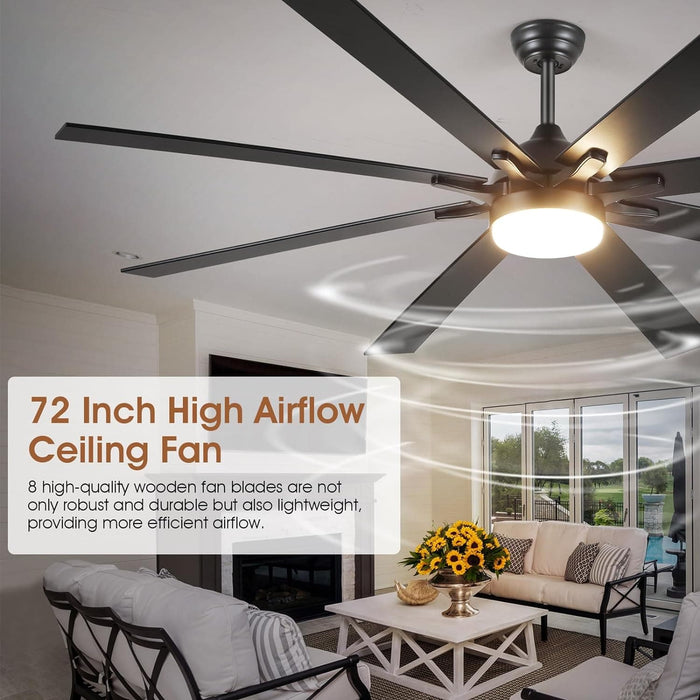 72 in. Large Ceiling Fan with Lights and Remote, Modern Indoor Outdoor Ceiling Fan for Bedroom Living Room for Patio Porch, Reversible Silent Ceiling Fan-2-ErisView