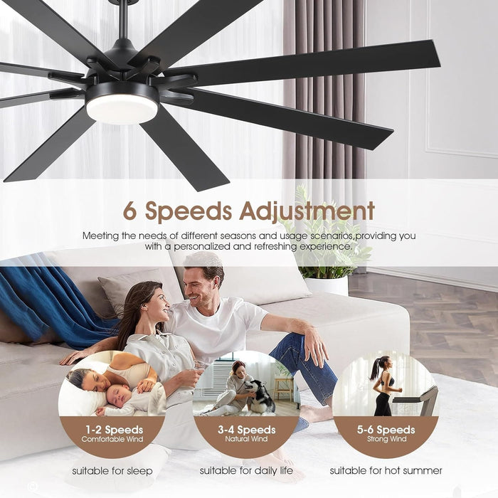 72 in. Large Ceiling Fan with Lights and Remote, Modern Indoor Outdoor Ceiling Fan for Bedroom Living Room for Patio Porch, Reversible Silent Ceiling Fan-6-ErisView