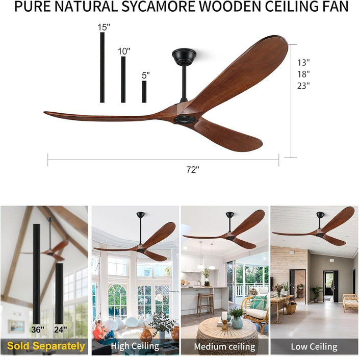 72 in. Large Ceiling Fans without Lights, Quiet Modern Ceiling Fan with Remote, Propeller Ceiling Fan for Patio, Cathedral Ceiling Fan-3-ErisView