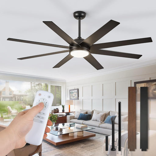 72 in. Large Indoor Outdoor Ceiling Fans with Remote and Light, Black Ceiling Fan for Living Room Patio, Simple Ceiling Fan-1-ErisView