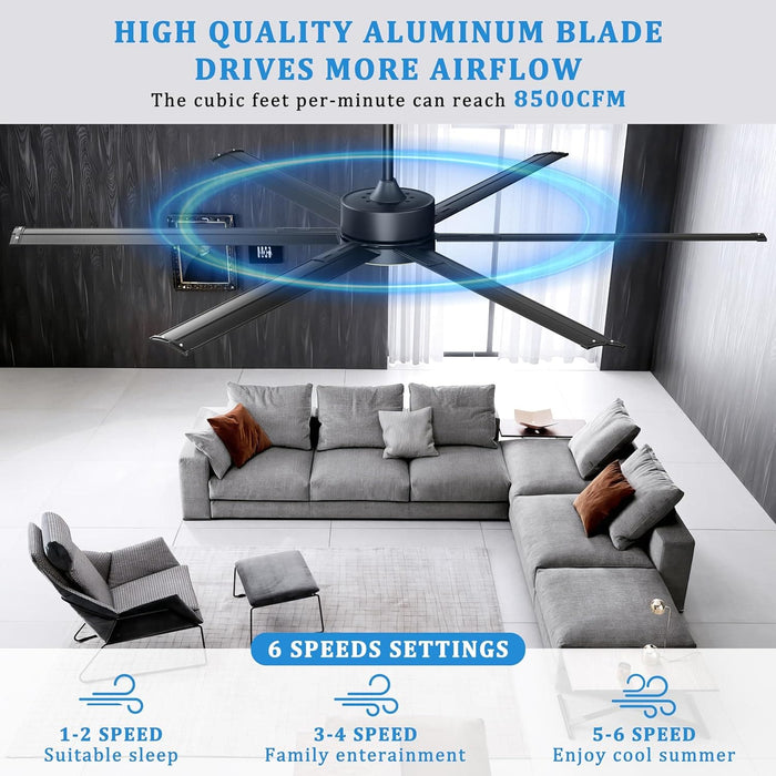 72 in. Large Industrial Remote Control Ceiling Fan and Light, Black Big Metal Blade Fan, Ceiling Fan for Patio Shop Living Room, Garage Ceiling Fan -5-ErisView