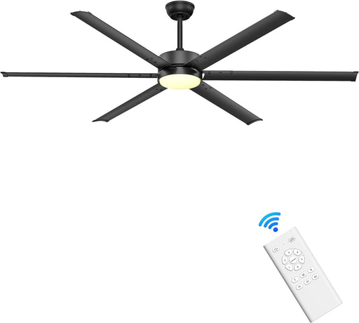 72 in. Large Industrial Remote Control Ceiling Fan and Light, Black Big Metal Blade Fan, Ceiling Fan for Patio Shop Living Room, Garage Ceiling Fan -1-ErisView