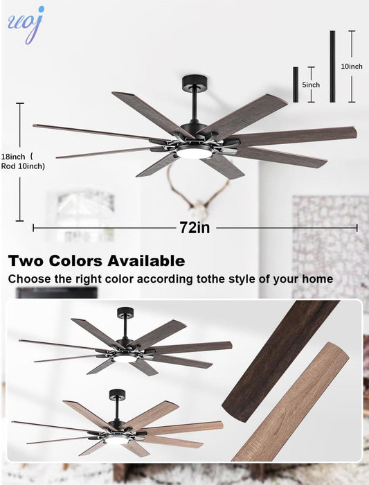 72 in. Large Outdoor Ceiling Fans with Light and Remote Control, Modern Industrial Reversible Ceiling Fan for Living Room Patio Bedroom, Large Outdoor Fan-7-ErisView