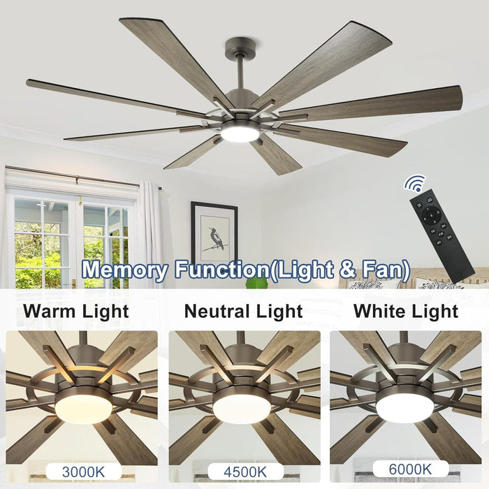 72 in. Large Outdoor Ceiling Fans with Lights and Remote, Black Large Modern Ceiling Fan, Silent Ceiling Fan for Living Room Bedroom Patio Hall Office-12-ErisView