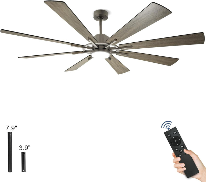 72 in. Large Outdoor Ceiling Fans with Lights and Remote, Black Large Modern Ceiling Fan, Silent Ceiling Fan for Living Room Bedroom Patio Hall Office-18-ErisView