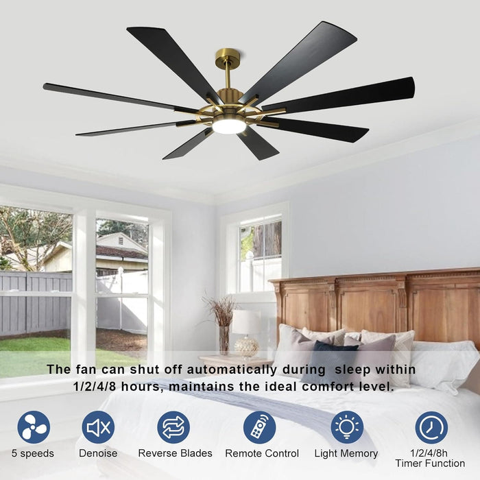 72 in. Large Outdoor Ceiling Fans with Lights and Remote, Black Large Modern Ceiling Fan, Silent Ceiling Fan for Living Room Bedroom Patio Hall Office-24-ErisView