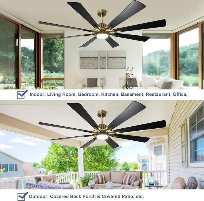 72 in. Large Outdoor Ceiling Fans with Lights and Remote, Black Large Modern Ceiling Fan, Silent Ceiling Fan for Living Room Bedroom Patio Hall Office-25-ErisView