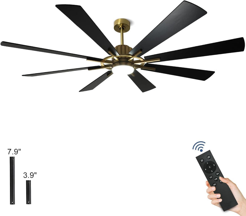 72 in. Large Outdoor Ceiling Fans with Lights and Remote, Black Large Modern Ceiling Fan, Silent Ceiling Fan for Living Room Bedroom Patio Hall Office-27-ErisView