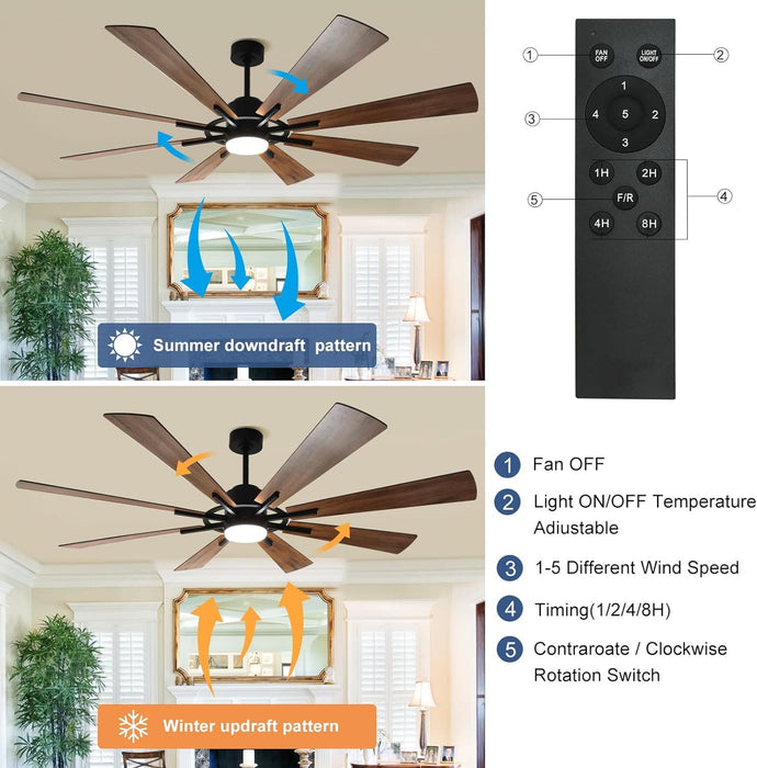 72 in. Large Outdoor Ceiling Fans with Lights and Remote, Black Large Modern Ceiling Fan, Silent Ceiling Fan for Living Room Bedroom Patio Hall Office-2-ErisView