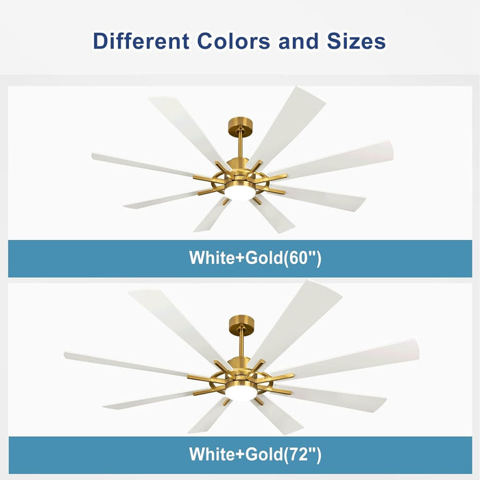 72 in. Large Outdoor Ceiling Fans with Lights and Remote, Black Large Modern Ceiling Fan, Silent Ceiling Fan for Living Room Bedroom Patio Hall Office-35-ErisView