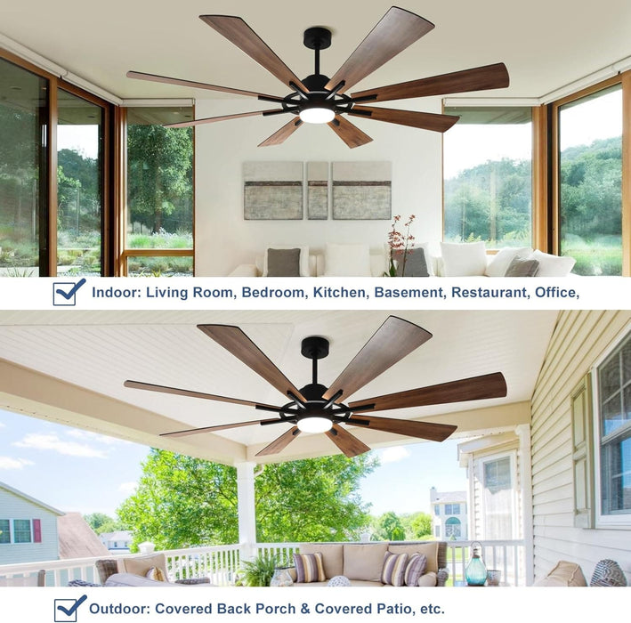 72 in. Large Outdoor Ceiling Fans with Lights and Remote, Black Large Modern Ceiling Fan, Silent Ceiling Fan for Living Room Bedroom Patio Hall Office-7-ErisView