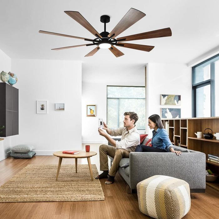 72 in. Large Outdoor Ceiling Fans with Lights and Remote, Black Large Modern Ceiling Fan, Silent Ceiling Fan for Living Room Bedroom Patio Hall Office-8-ErisView